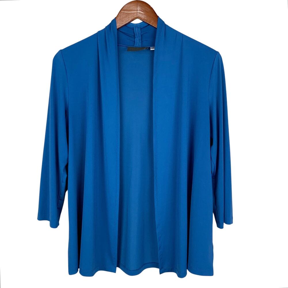 Bob Mackie Wearable Art Cardigan Blue Stretchy Knit Open Front Women's XS